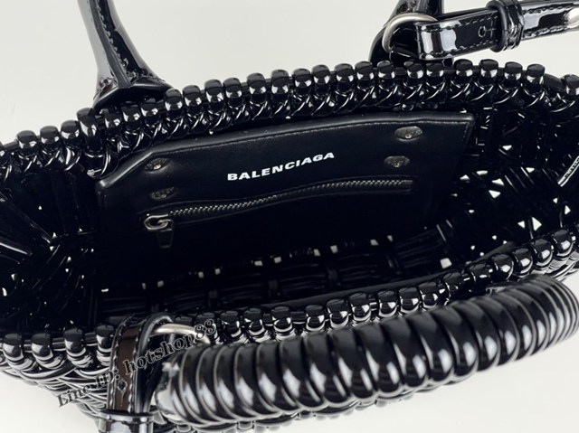 Balenciaga專櫃爆款漆面人造皮革編織敞口托特包 巴黎世家小號Bistro菜籃子包 款號：080808 fyj1281